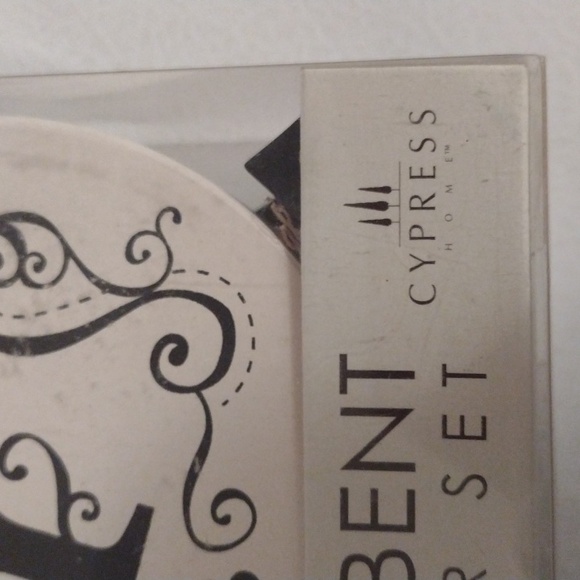 Set of 4 round absorbent stone Coasters Black & cream w/ wood caddy Y monogram - Picture 4 of 5